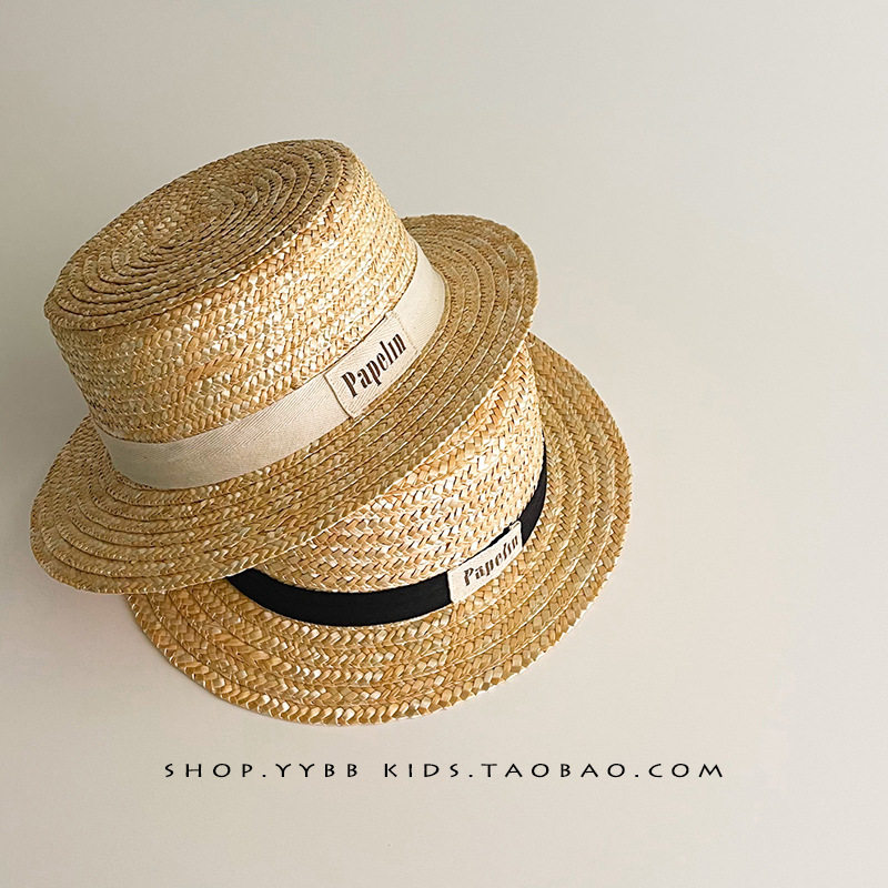 儿童帽子夏天手工编织宽檐礼帽男女宝宝遮阳防晒帽出游沙滩草帽潮