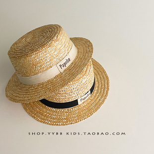 儿童帽子夏天手工编织宽檐礼帽男女宝宝遮阳防晒帽出游沙滩草帽潮