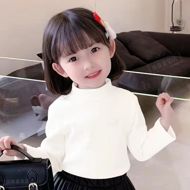 儿童长袖德绒保暖秋冬装男女中大童t恤半高领打底衫加绒上衣打底t