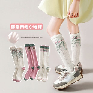 女童长筒袜夏季薄款网眼透气儿童公主花边袜高筒防蚊夏天小腿长袜