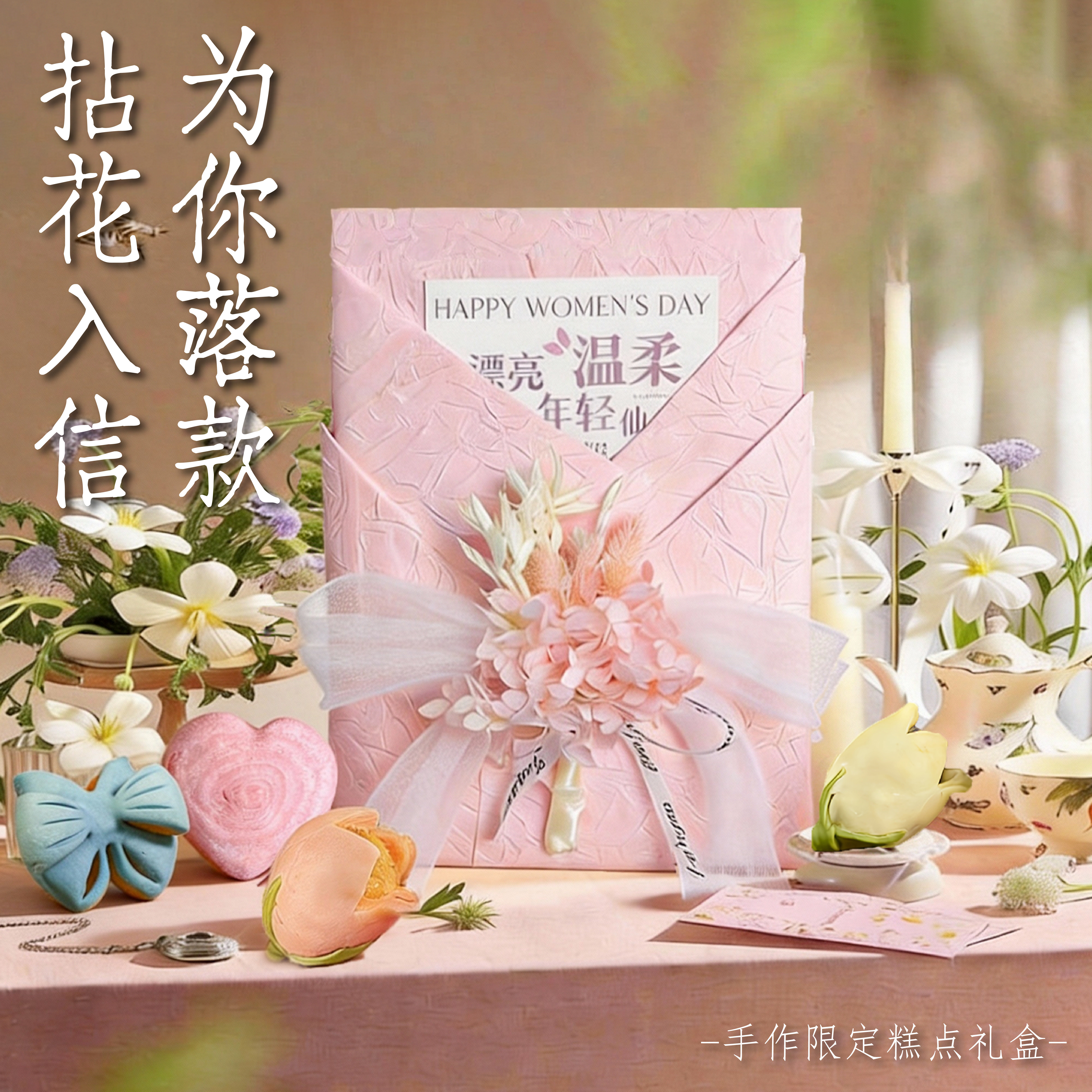 中式糕点礼盒郁金香花酥爱心饼干创意女神节伴手礼物