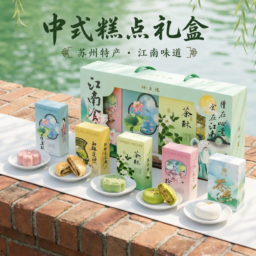 江南食笺中式糕点心礼盒绿茶饼花酥绿豆糕送礼手工苏州特产伴手礼