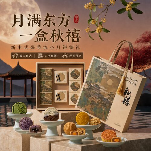 中秋广式月饼礼盒流心莲蓉8粒装