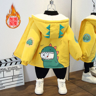 男童棉服2025新款冬季加绒加厚外套恐龙洋气冬装派克服韩版潮童装