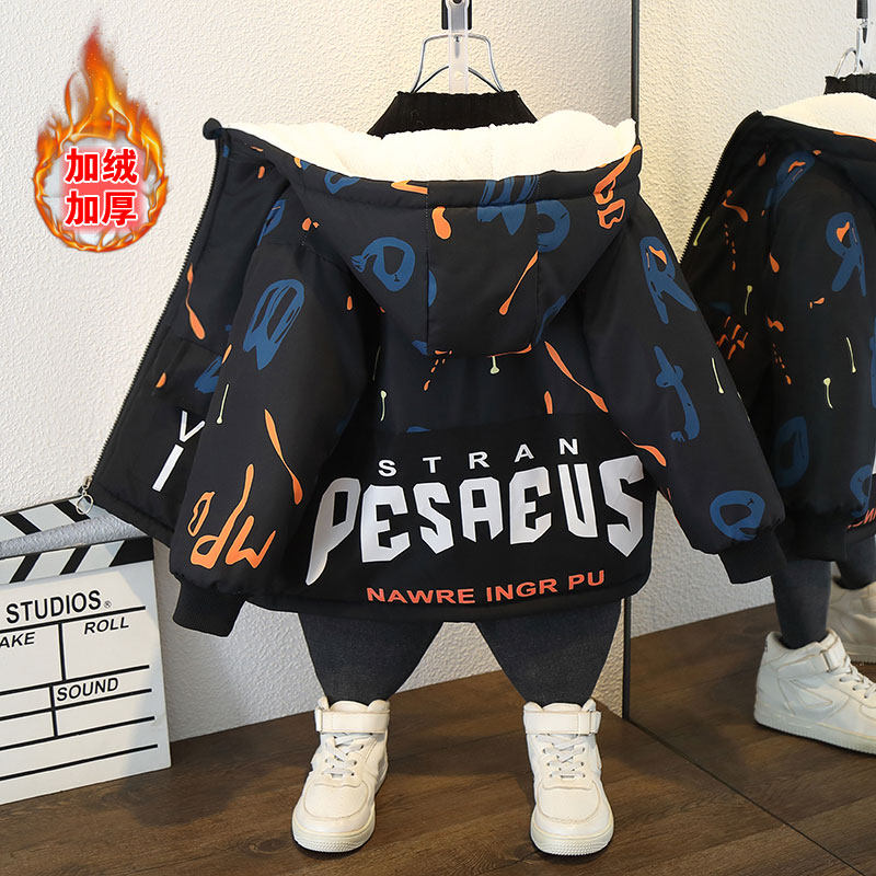 男童加绒外套2025新款冬季棉服加厚棉衣洋气童装中小童棉袄过年服