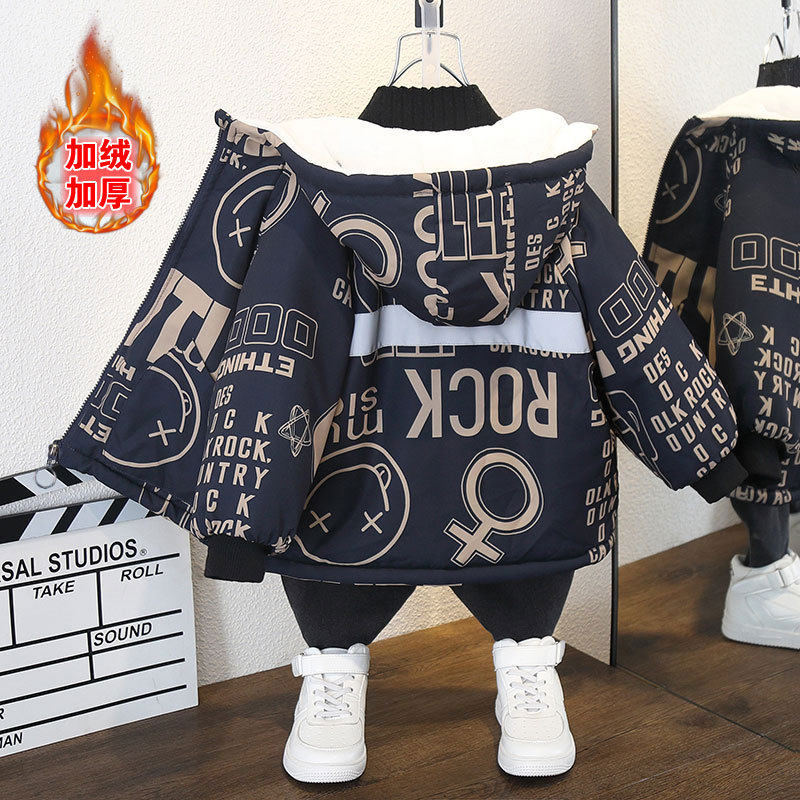 男童加绒加厚棉服外套新款