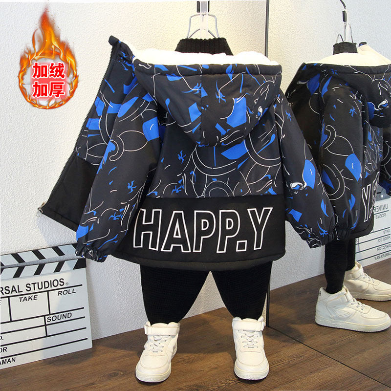 男童加绒外套2025新款冬季棉服加厚棉衣过年服韩版帅气童装中小童