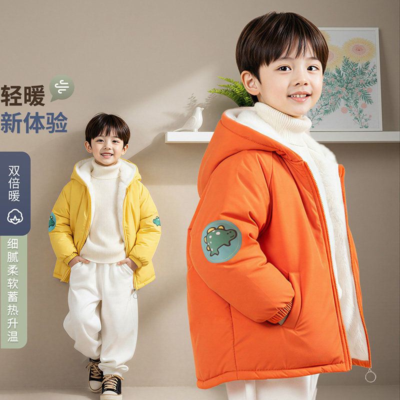 男童加绒外套2025新款加厚棉服帅气派克服痞帅冬装年服冬季棉衣