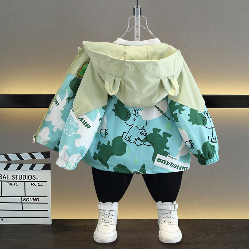 男童春装外套2026新款薄款恐龙连帽冲锋衣帅气可爱童装痞帅中小童