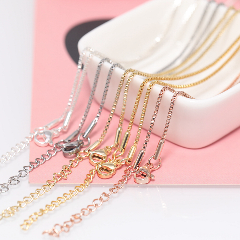 保色14K金18K金不锈钢钛钢45cm长度盒仔链条项链diy链条饰品材料