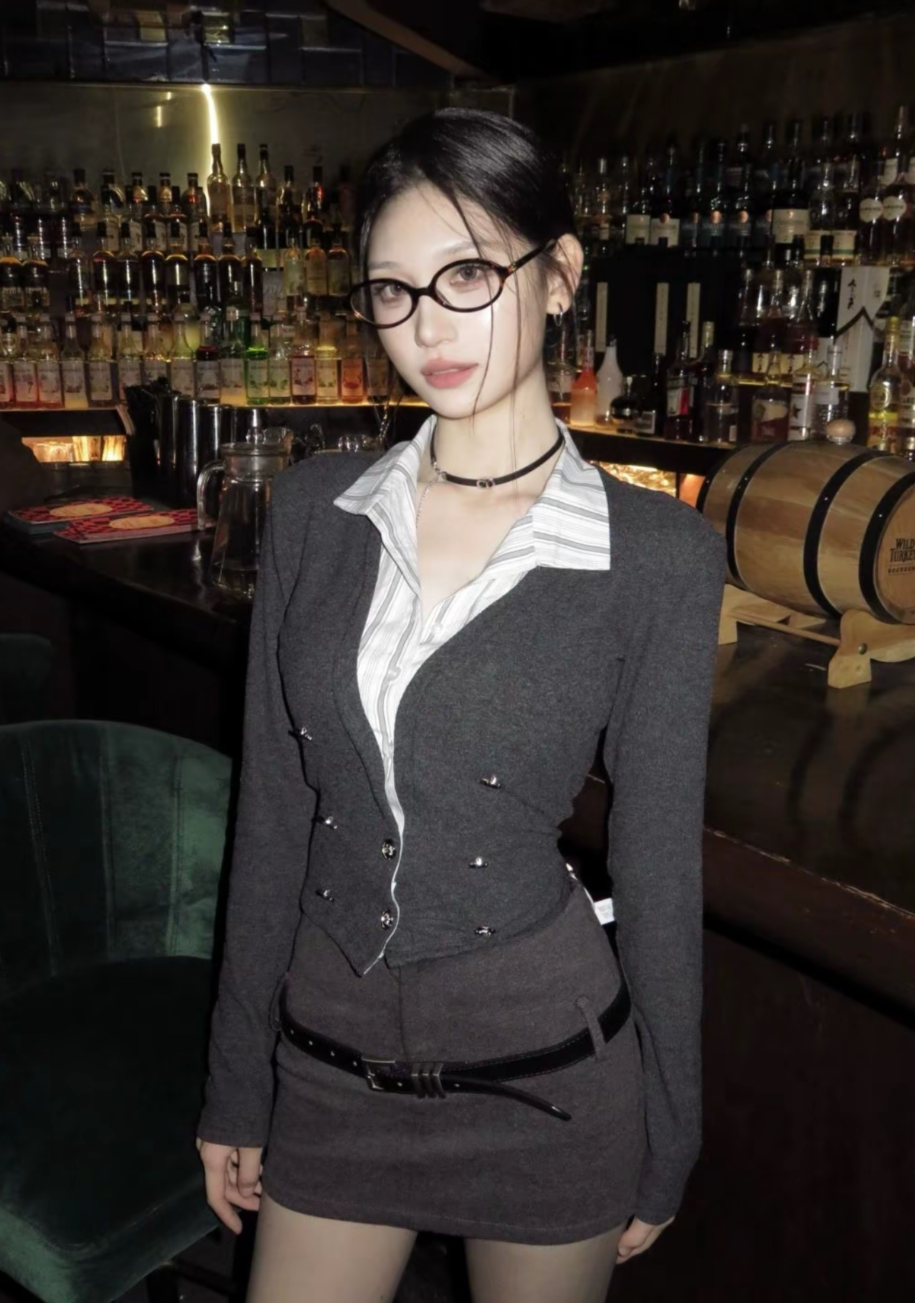 2025新款假两件设计感气质衬衫拼接针织上衣