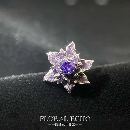 【暮光盛放】原创铁线莲耳钉 珐琅设计小众高级感925银小耳钉