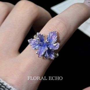 【花开小夜曲】鸢尾花戒指 珐琅925银手工小众高级感情人节