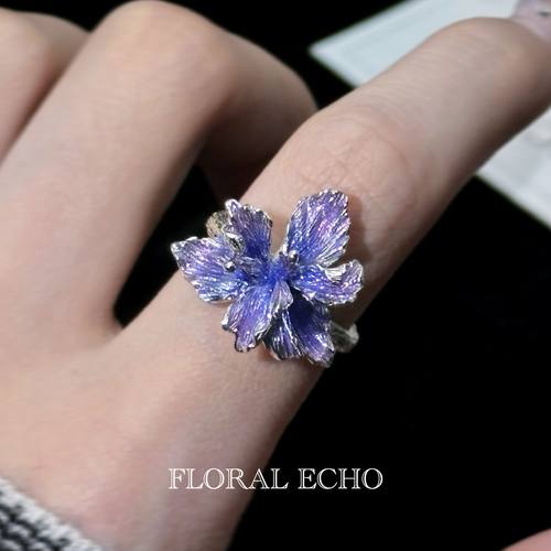 【花开小夜曲】鸢尾花戒指 珐琅925银手工小众高级感情人节