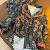甜美卡通女士家居服 双长套装 可爱格纹小熊少女睡衣春秋季 花边开衫