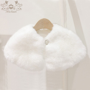 春秋冬女童披肩斗篷儿童礼服外搭毛毛仿皮草公主裙坎肩女宝外套