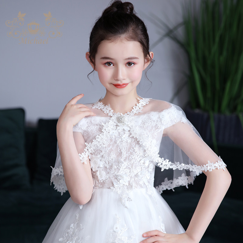 女童夏季新款斗篷连衣裙外搭披肩薄款公主蕾丝开衫网纱防晒外套夏