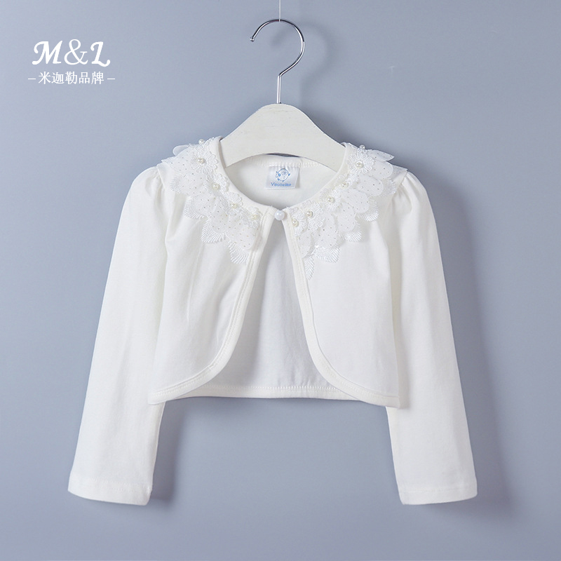 2022新款女童春秋纯棉礼服披肩花童婚纱公主裙小坎肩中大童开衫薄