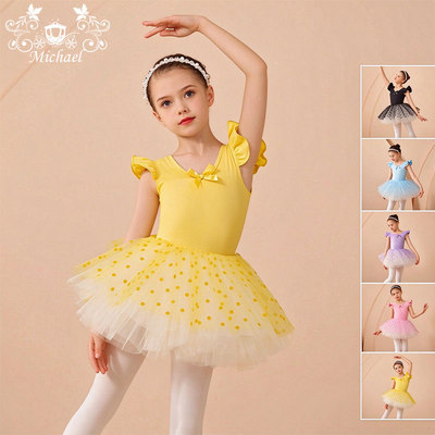 儿童舞蹈服无袖女童练功服纯棉黑色芭蕾舞裙2025练舞衣表演服小童