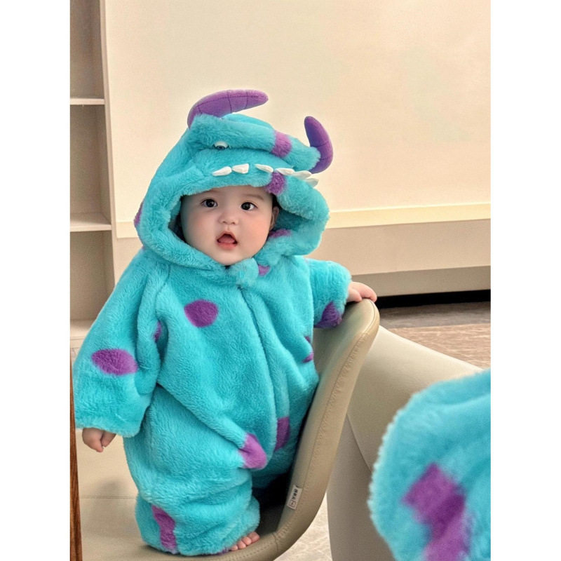 婴儿连体衣冬季a类加绒加厚小怪兽外出服超萌童装宝宝保暖衣服