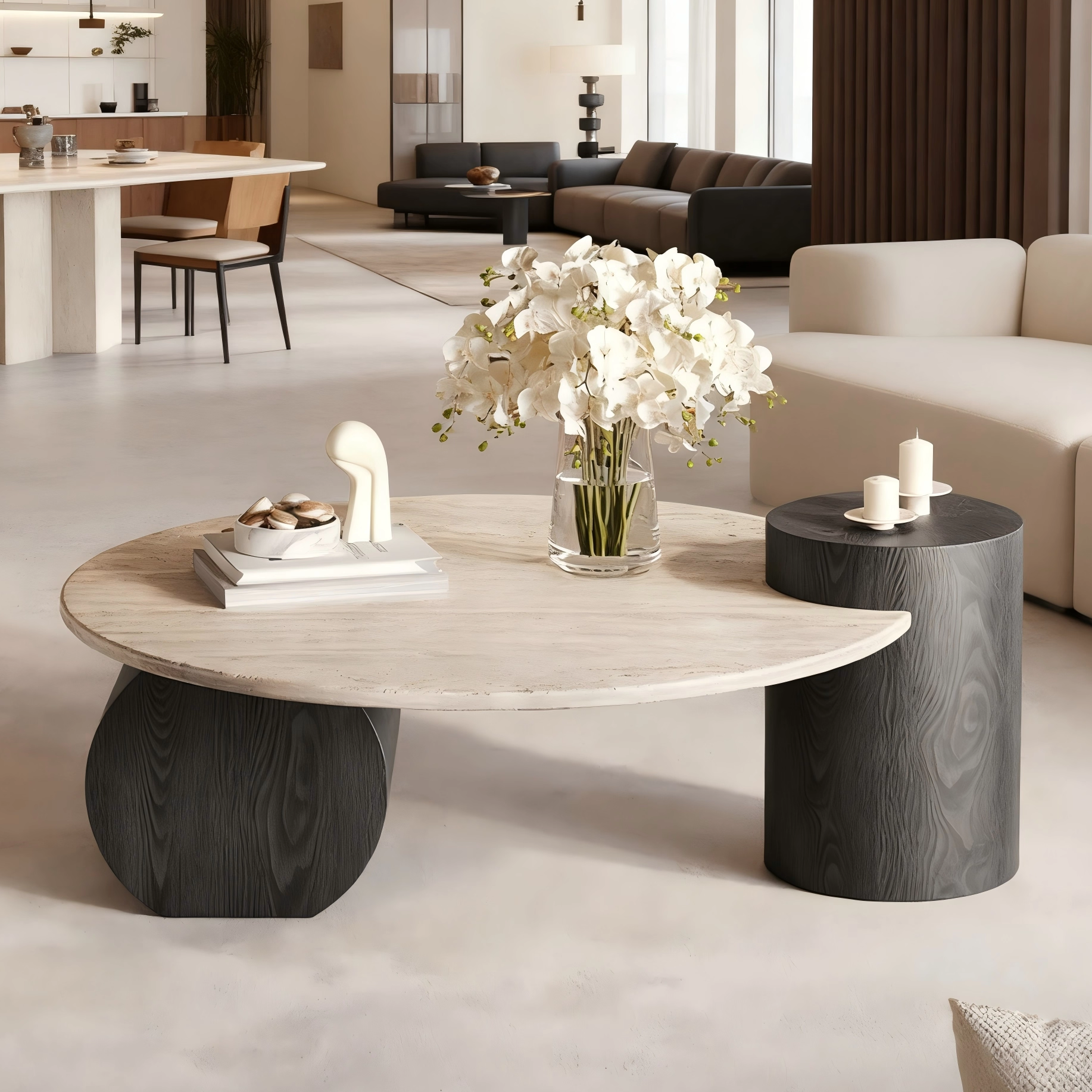 侘寂风洞石茶几客厅家用