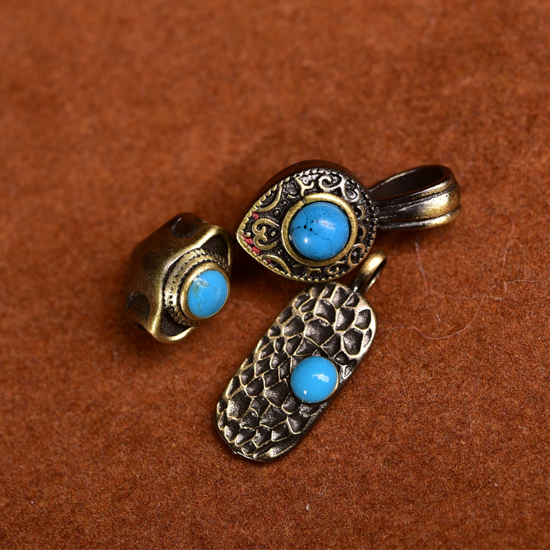 藏区铜镶嵌松石卡子DIY半成品