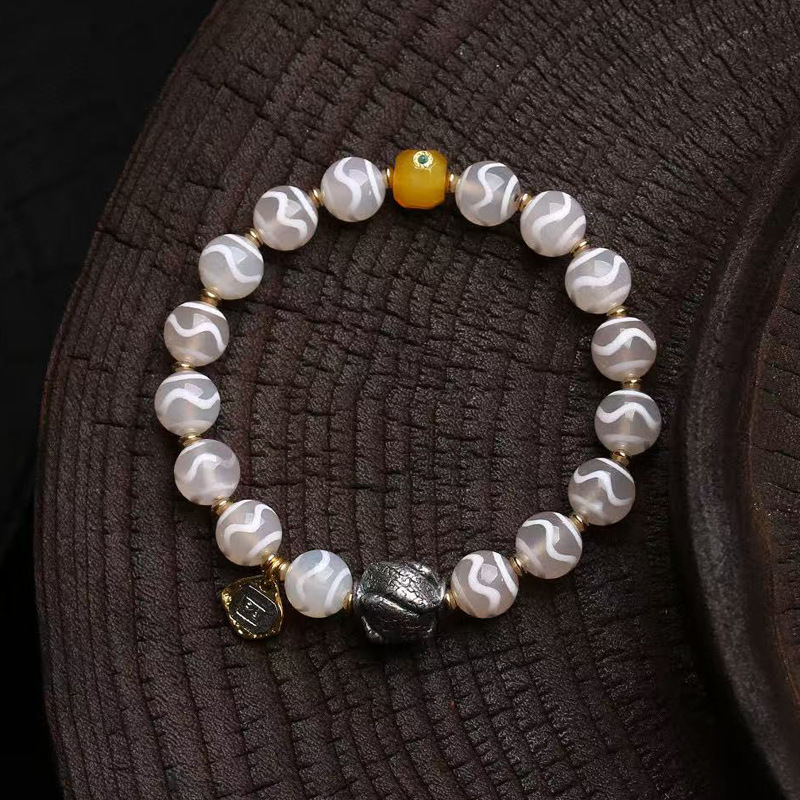 天然玛瑙水纹天珠手串单圈