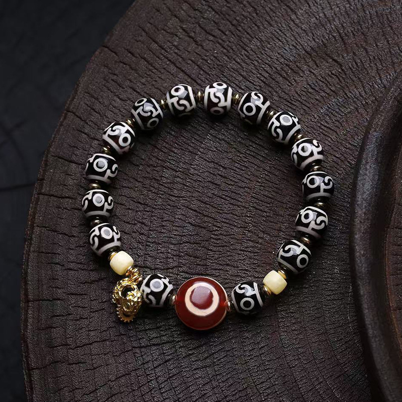 天然玛瑙莲师法器天珠手链