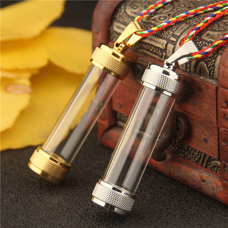 不锈钢大空间加长透明符管挂件可打开装救心丸瓶子吊坠嘎乌盒项链