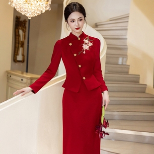 海棠记红色新娘订婚礼服裙敬酒服结婚衣服回门便装 新 平时可穿套装
