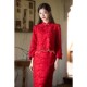 套装 长袖 小礼服裙女 改良奢华旗袍敬酒服新娘结婚春夏季 红色新中式