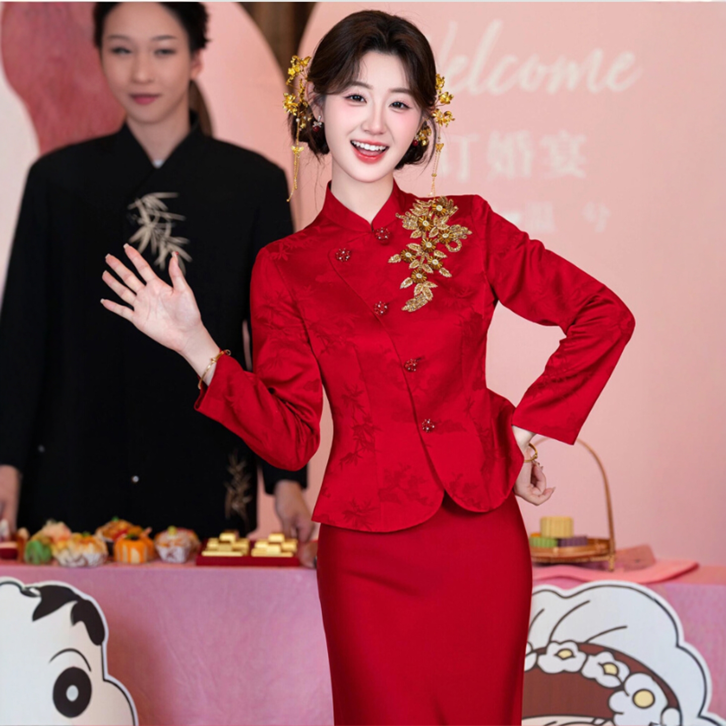 海棠记长袖新中式敬酒服新娘旗袍