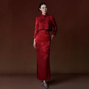 海棠记新中式喜嫁礼服红色敬酒服新娘旗袍晨袍女新款结婚长袖套装