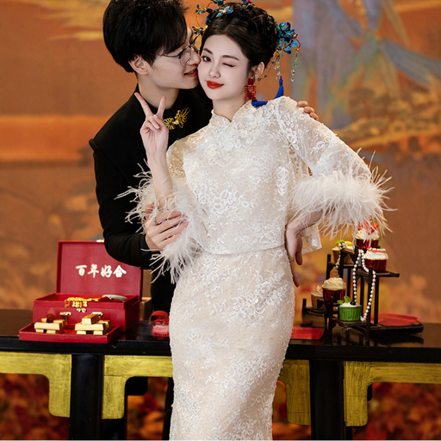 海棠记新中式订婚礼服裙女高级感国风改良旗袍出门两件套白色晨袍