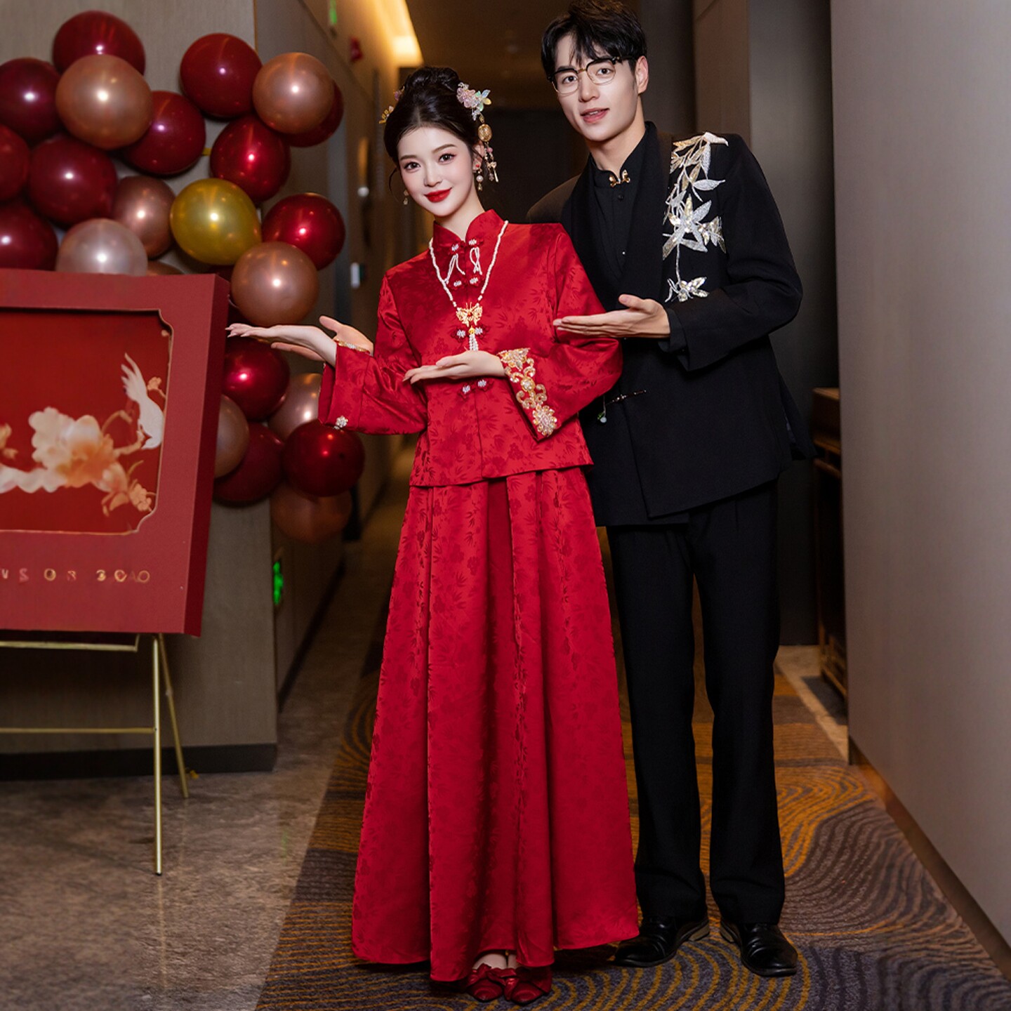 海棠记孕妇敬酒服新娘大码胖mm中式秀禾旗袍套装红色订婚回门便装