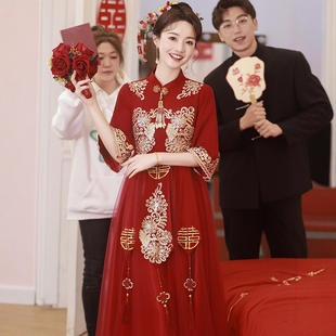 海棠记大码孕妇敬酒服显瘦高腰新中式新娘结婚回门订婚礼服连衣裙