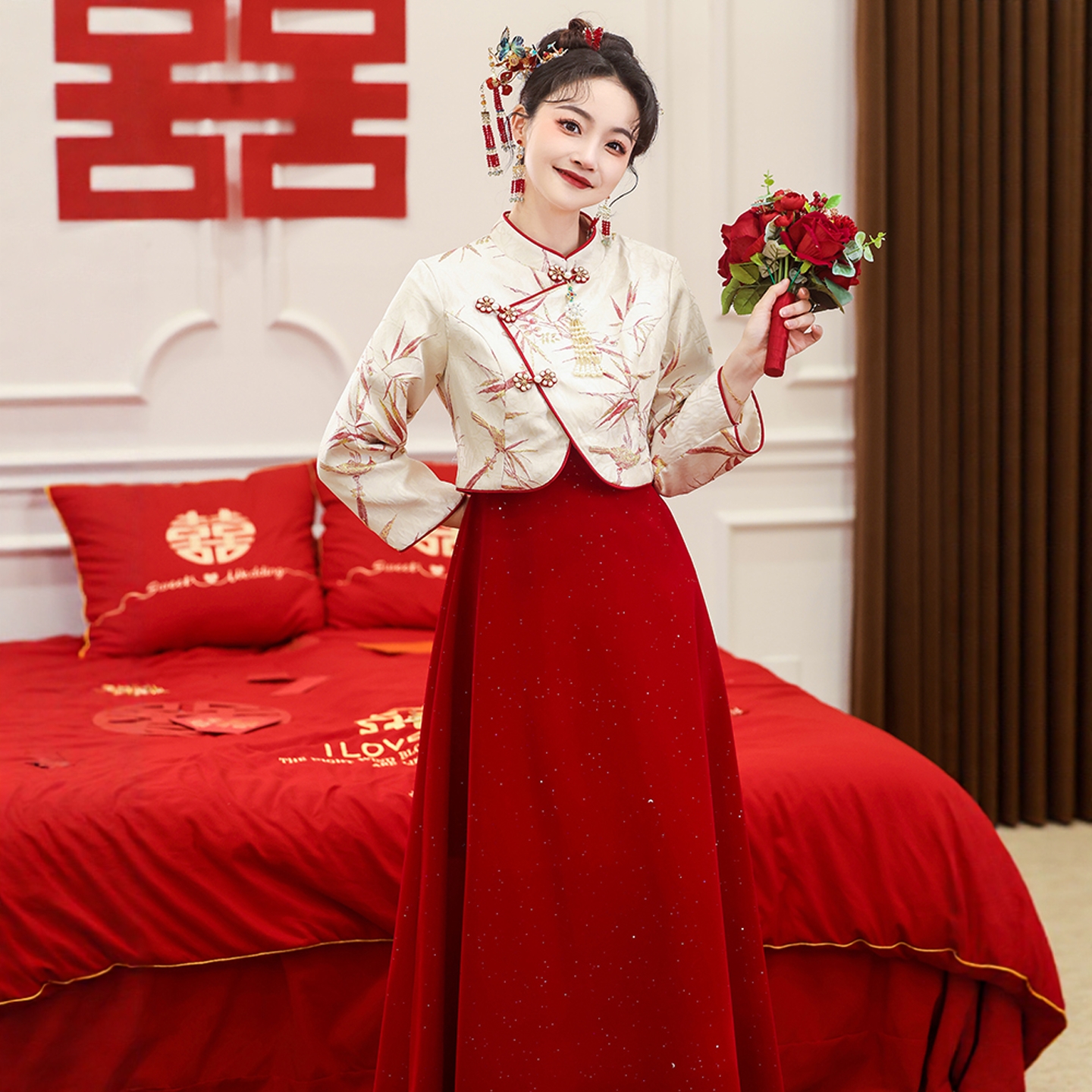 海棠记大码胖mm敬酒服旗袍订婚服