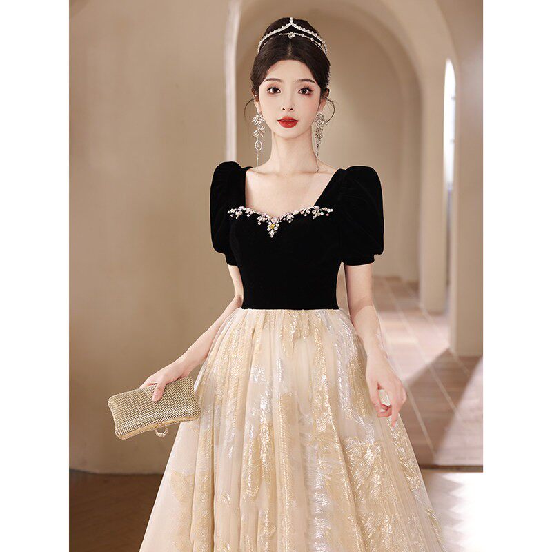 法式高级感复古订婚宴会晚礼服女高端轻奢主持人公主裙敬酒服新娘