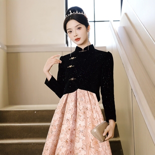海棠记主持人晚礼服旗袍国风轻奢小众高级感新中式小个子宴会秋冬