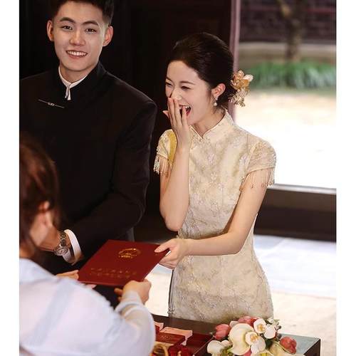 海棠记蕾丝旗袍敬酒服新中式礼服