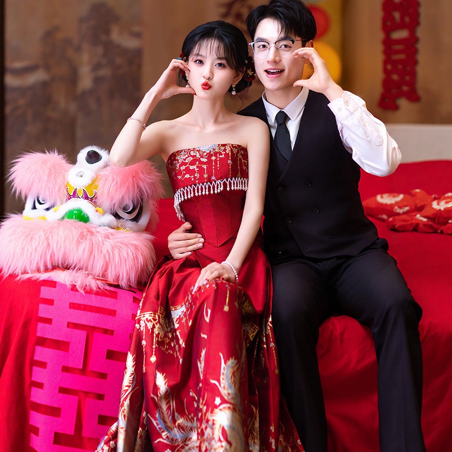 海棠记马面裙婚服新款敬酒服新娘抹胸酒红色结婚回门订婚礼服两件