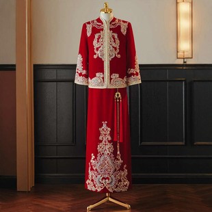 海棠记丝绒秀禾服男士新中式新郎结婚大码敬酒礼服唐装龙凤褂男款