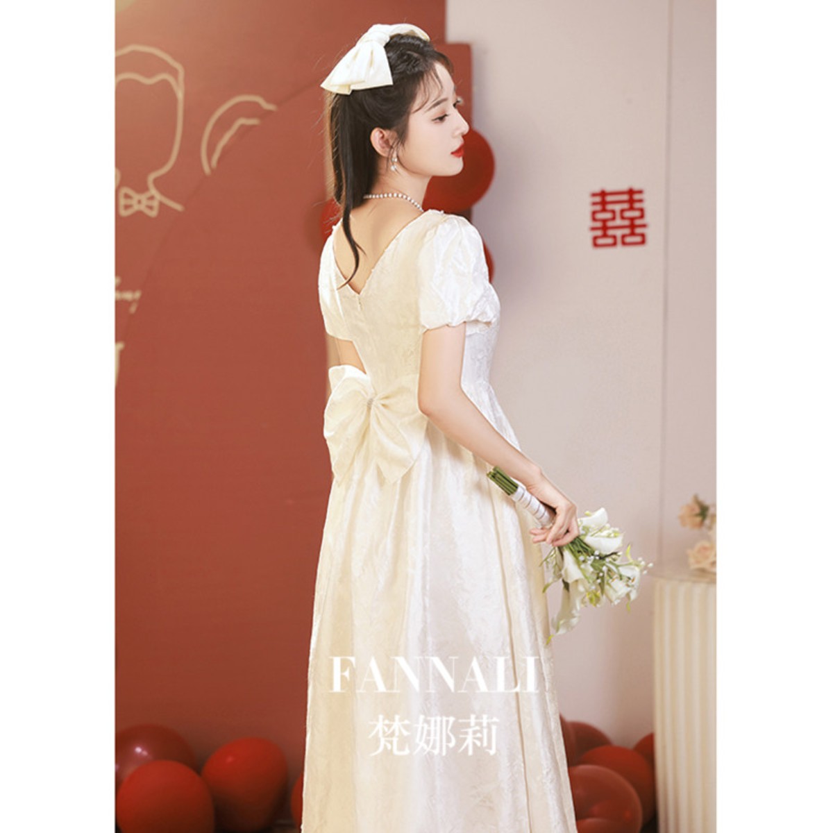 海棠记白色主持人孕妇晚礼服女高级感在逃公主大码胖mm法式演出轻