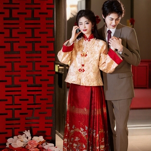 海棠记新中式 胖mm秋冬 马面裙敬酒服孕妇新娘秀禾旗袍订婚礼服大码