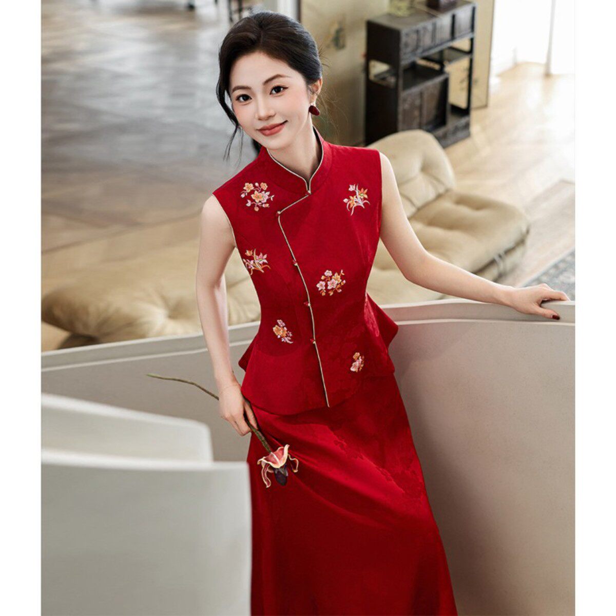 海棠记订婚礼服裙女旗袍2026新款新娘红色高级感新中式敬酒服套装
