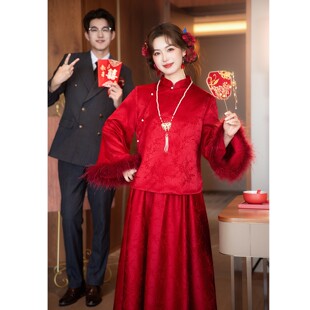 新中式敬酒服新娘2026新款孕妇大码胖mm结婚订婚红色回门礼服冬装