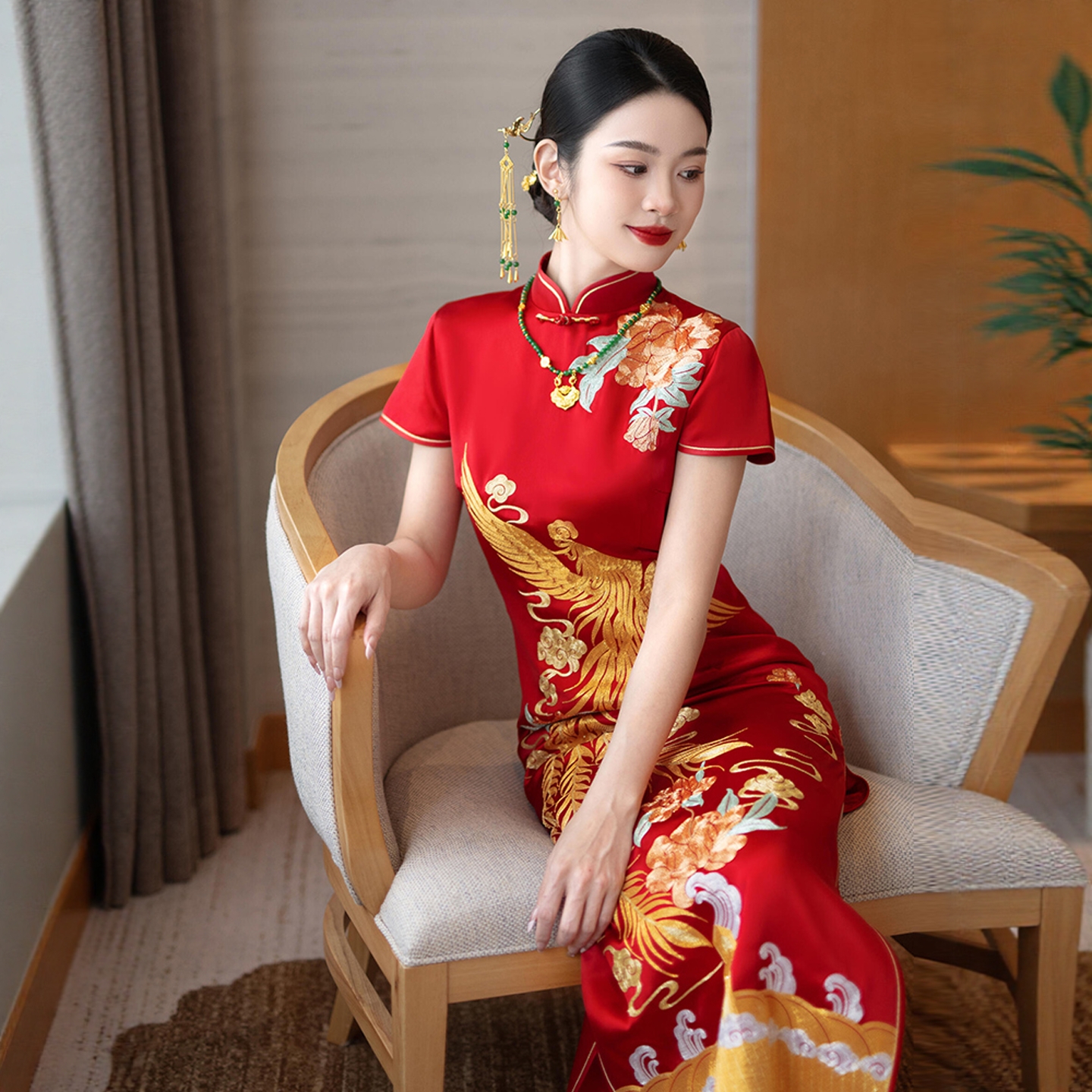 海棠记订婚旗袍新重工新娘敬酒服