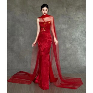 新中式晨拍礼服女新娘高级感晨袍超仙设计感气质订婚敬酒服连衣裙