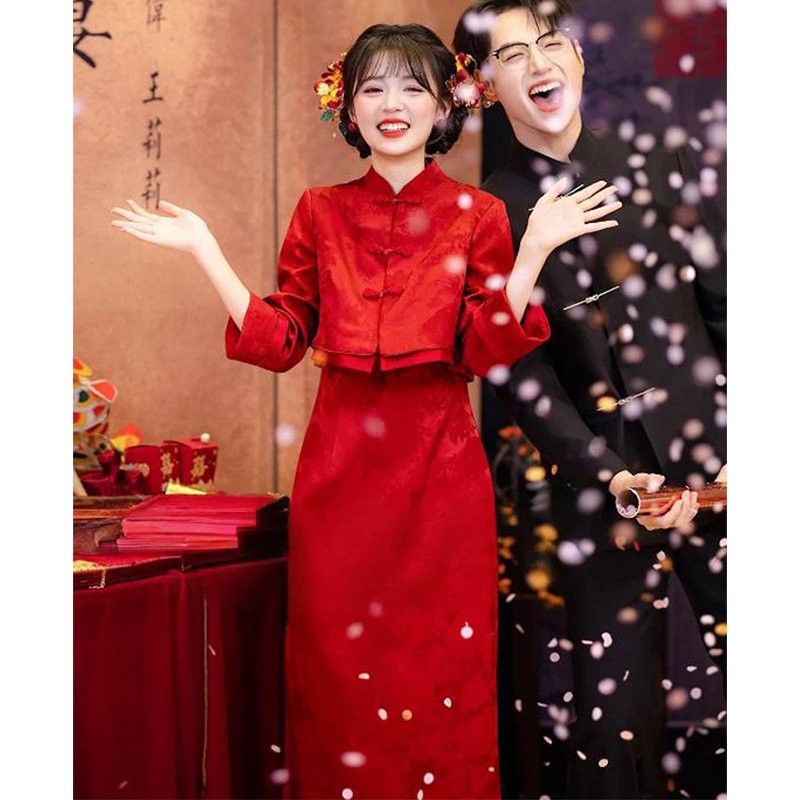 海棠记红色敬酒服新娘两件套新中式订婚旗袍礼服裙2026新款结婚回