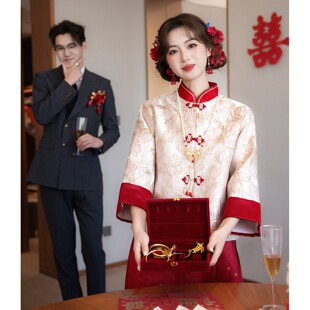 新中式马面裙孕妇敬酒服新娘秀禾旗袍订婚大码胖mm回门礼服裙冬季